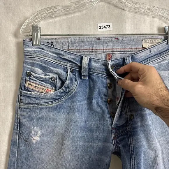 Diesel Men's Size 28x30 Blue Distressed Denim Y2K Straight Leg Jeans